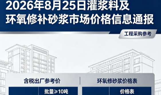 小板镇2026年8月25日灌浆料及环氧修补砂浆市场价格信息通报